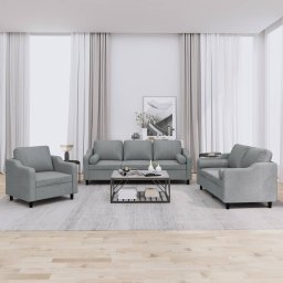 Set de canapele cu perne, 3 piese, gri deschis, textil GartenMobel Dekor