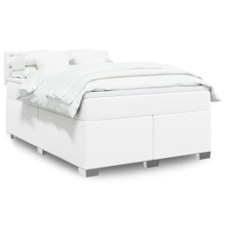 Pat box spring cu saltea, alb, 140x200 cm, piele ecologica GartenMobel Dekor