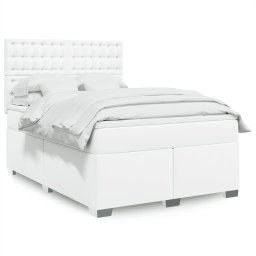Pat box spring cu saltea, alb, 140x200 cm, piele ecologica GartenMobel Dekor