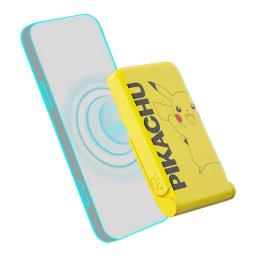 Baterie externa Pikachu, 5000 mAh, USB-C, Incarcare wireless Galben