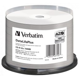 VERBATIM 43756 Verbatim CD-R cake box 50 700MB 52x Wide Thermal printabil