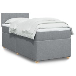 Pat box spring cu saltea, gri deschis, 90x190 cm, textil GartenMobel Dekor