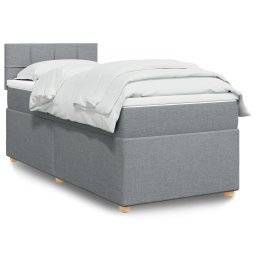 Pat box spring cu saltea, gri deschis, 90x200 cm, textil GartenMobel Dekor