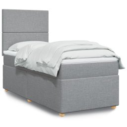 Pat box spring cu saltea, gri deschis, 90x200 cm, textil GartenMobel Dekor