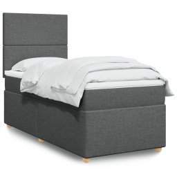 Pat box spring cu saltea, gri închis, 90x200 cm, textil GartenMobel Dekor
