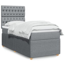 Pat box spring cu saltea, gri deschis, 90x190 cm, textil GartenMobel Dekor