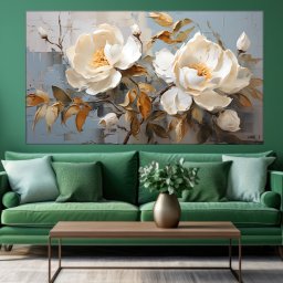 Tablou Canvas Trandafiri Albi cu Textura TPF66 (Dimensiune LxH: 90x50cm)