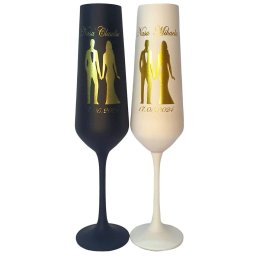 Set 2 pahare nasi, personalizate prin gravura, din cristal Bohemia, negru-alb&auriu - KLTM407002