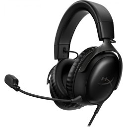 Casti Casti HyperX Cloud III HYP727A8AA, drivere 53mm, microfon detasabil cu metal mesh, noise cancelling si indicator LED, jack 3,5mm, USB-C, USB-A, cupe cu spuma cu memorie, multiplatforma, Negru