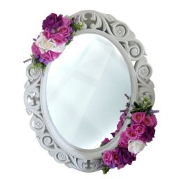 Oglinda miresei, forma ovala in stil victorian, lucrata cu flori de matase, mov - ALIF408005