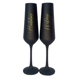 Set 2 pahare miri, personalizate prin gravura, din cristal Bohemia, negru&auriu - KLTM407006