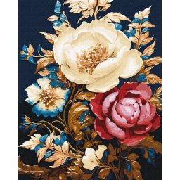 Set pictura pe numere, cu sasiu, Magie florala - vopsele metalizate, 40x50 cm