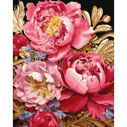 Set pictura pe numere, cu sasiu, Inspiratie florala - vopsele metalizate, 40x50 cm