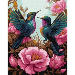 Set pictura pe numere, cu sasiu, Colibri sofisticati - extra culori metalizate, 40x50 cm