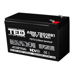 Acumulator AGM VRLA 12V 9,1Ah TED Battery Expert Holland, terminal F2, set 5 bucăți, TED003263
