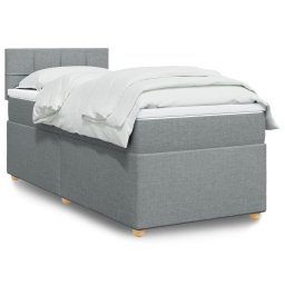 Pat box spring cu saltea, gri deschis, 90x190 cm, textil GartenMobel Dekor