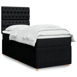 Pat box spring cu saltea, negru, 90x190 cm, textil GartenMobel Dekor