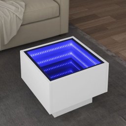 Masa laterala cu LED, alb, 40x40x30 cm, lemn prelucrat GartenMobel Dekor
