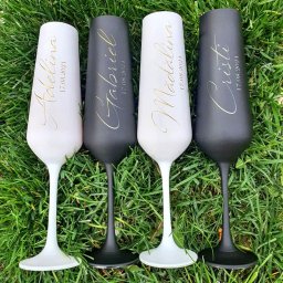 Set 4 pahare Miri si Nasi, personalizate prin gravura, din cristal Bohemia, negru-alb&auriu - KLTM407011
