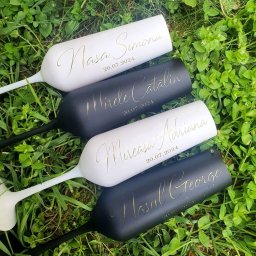 Set 4 pahare Miri si Nasi, personalizate prin gravura, din cristal Bohemia, negru-alb&auriu - KLTM407010