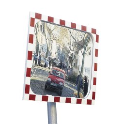 Oglindă pentru trafic oglindă din securit, cadru din plastic, roșu reflectorizant