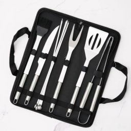 Set ustensile pentru gratar Bohmann BH-2459, 9 piese, inox, husa transport