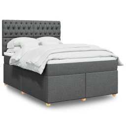 Pat box spring cu saltea, gri închis, 140x200 cm, textil GartenMobel Dekor