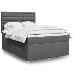 Pat box spring cu saltea, gri închis, 140x200 cm, textil GartenMobel Dekor