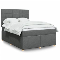 Pat box spring cu saltea, gri închis, 140x200 cm, textil GartenMobel Dekor