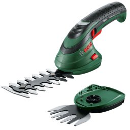 Foarfeca pentru arbusti/iarba pe acumulator Bosch Isio 3 0600833108, 3.6 V, 1.5 Ah, lama iarba 8 cm, lama arbusti 12 cm, contine incarcator + acumulator