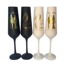 Set 4 pahare Miri si Nasi, personalizate prin gravura, din cristal Bohemia, negru-alb&auriu - KLTM407016