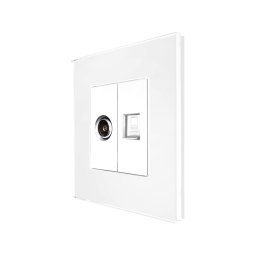 Priza TV + Internet cu Rama din Sticla LUXION, Alb, LX-MP026/25G-W