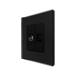 Priza TV + Internet cu Rama din Sticla LUXION, Negru, LX-MP026/25G-B