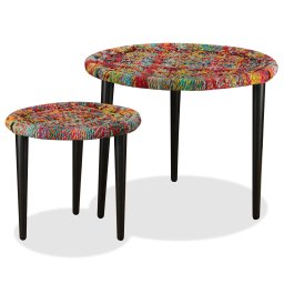 Set masute cafea, 2 buc., detalii chindi împletite, multicolor GartenMobel Dekor