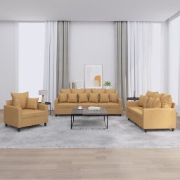 Set de canapele cu perne, 3 piese, maro, catifea GartenMobel Dekor