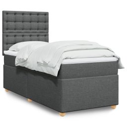 Pat box spring cu saltea, gri închis, 100x200 cm, textil GartenMobel Dekor