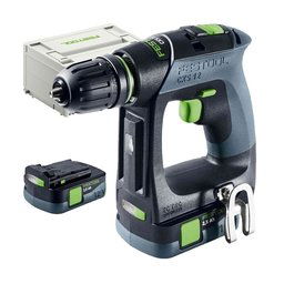Festool - CXS 12 2,5-Plus - Masina de gaurit si insurubat cu 2 acumulatori, Li-Ion, 12 V, 2.5 Ah, 30 Nm, valiza speciala