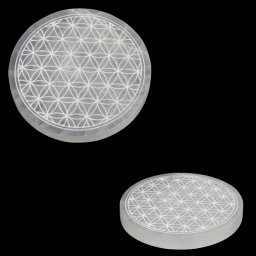Suport Grid Floarea Vieții din Selenit Alb 12x12x1 cm - Gravat Floare Vietii - 1 Buc