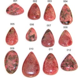 Pandantiv/Cabochon Rodonit cu Gaura Mineral Natural - Oval - Picatura - 25-44 x 18-29- x 6-8 mm - 1 Buc