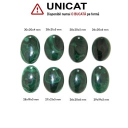 Cabochon / Pandantiv Malachit Natural cu Gaura - Oval - 26-30 x 19-21 x 4-6 mm - 1 Buc