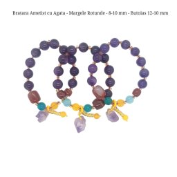 Bratara Ametist cu Agata - Margele Rotunde - 8-10 mm - Butoias 12-10 mm