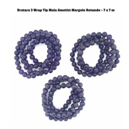 Bratara 3 Wrap Tip Mala Ametist Uruguay Margele Rotunde - 7 x 7 mm