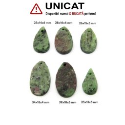Pandantiv Rubin in Zoisit Druzy Natural cu Gaura - Picatura - 25-39 x 13-18 x 4-6 mm - 1 Buc