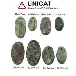Pandantiv Rubin in Zoisit Druzy Natural cu Gaura - Oval - 22-39 x 13-21 x 5-7 mm - 1 Buc
