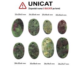 Pandantiv Rubin in Zoisit Druzy Natural cu Gaura - Oval - 25-36 x 14-21 x 5-7 mm - 1 Buc