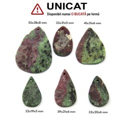Pandantiv Rubin in Zoisit Druzy Natural cu Gaura - Picatura - 32-53 x 19-38 x 5-8 mm - 1 Buc