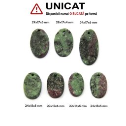Pandantiv Rubin in Zoisit Druzy Natural cu Gaura - Oval - 22-34 x 14-17 x 4-6 mm - 1 Buc
