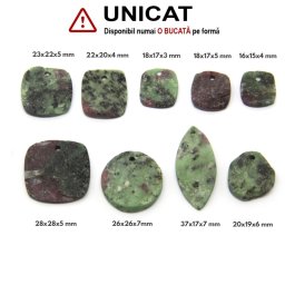 Pandantiv Rubin in Zoisit Druzy Natural cu Gaura - Patrat - Oval - Disc- 16-37 x 15-28 x 3-7 mm - 1 Buc