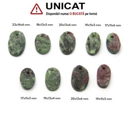 Pandantiv Rubin in Zoisit Druzy Natural cu Gaura - Oval - 17-22 x 11-14 x 4-6 mm - 1 Buc