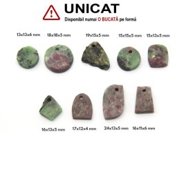 Pandantiv Rubin in Zoisit Druzy Natural cu Gaura - Disc - Neregulat - 13-24 x 11-18 x 4-6 mm - 1 Buc